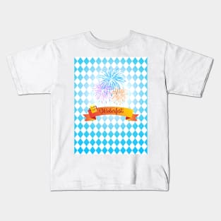 OKTOBERFEST beer festival decoration. Bavarian flag blue pattern. Octoberfest Holiday Party Design Kids T-Shirt